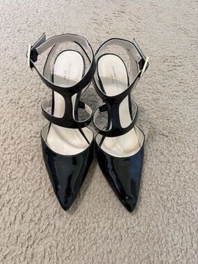 Kenneth Cole Black Patent Pointed-Toe Strappy Heels